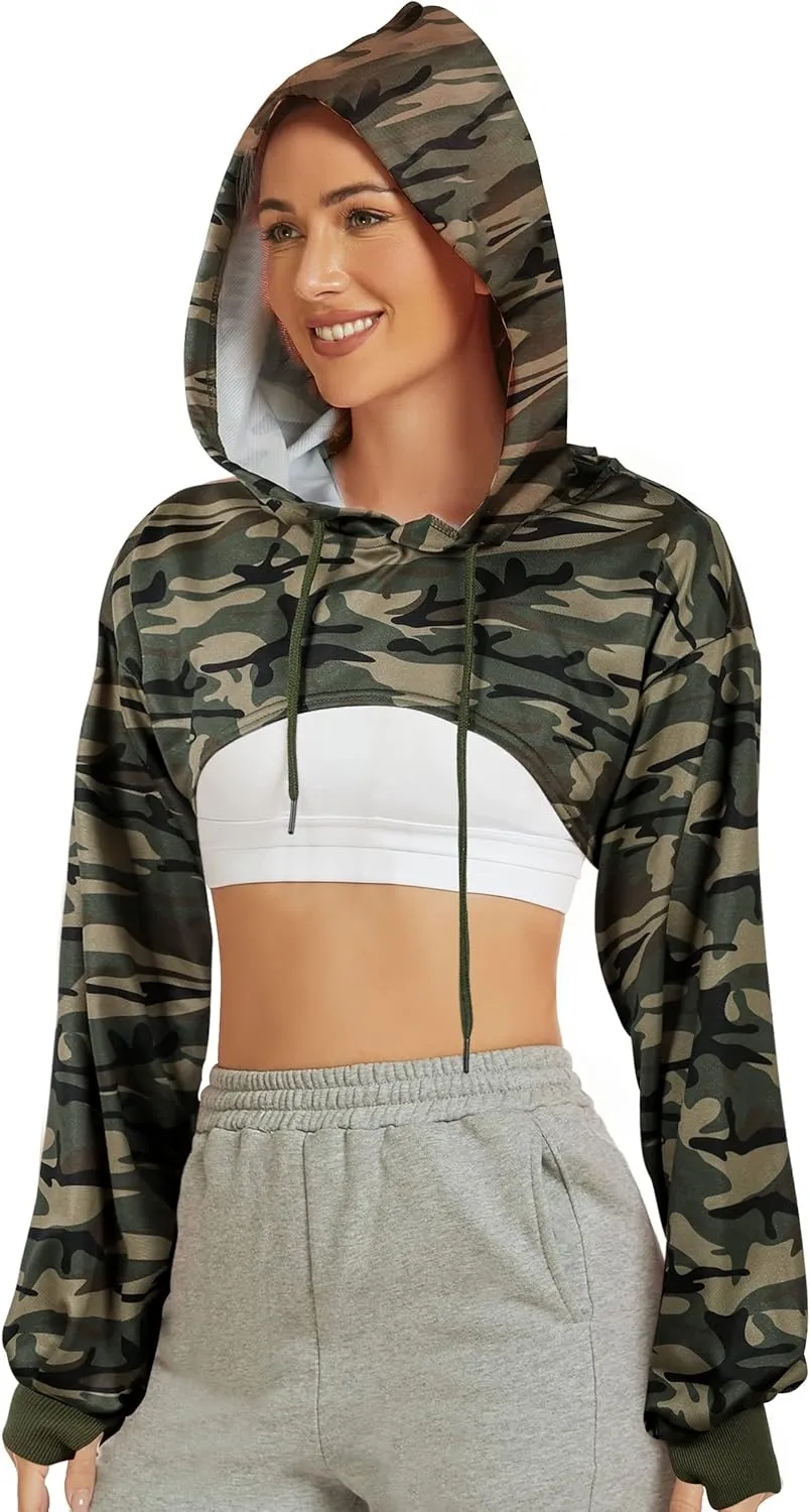 Kissonic Women's Long Sleeve Super Crop Top Hoodies Athletic Cropped Pullover Casual Sweatshirts