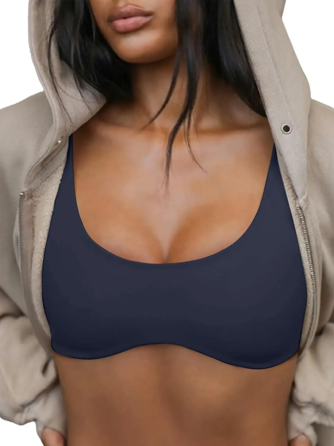 LASLULU Sexy Sports Bras for Women Scoop Neck Sleeveless Padded Bra Workout Yoga Crop Top