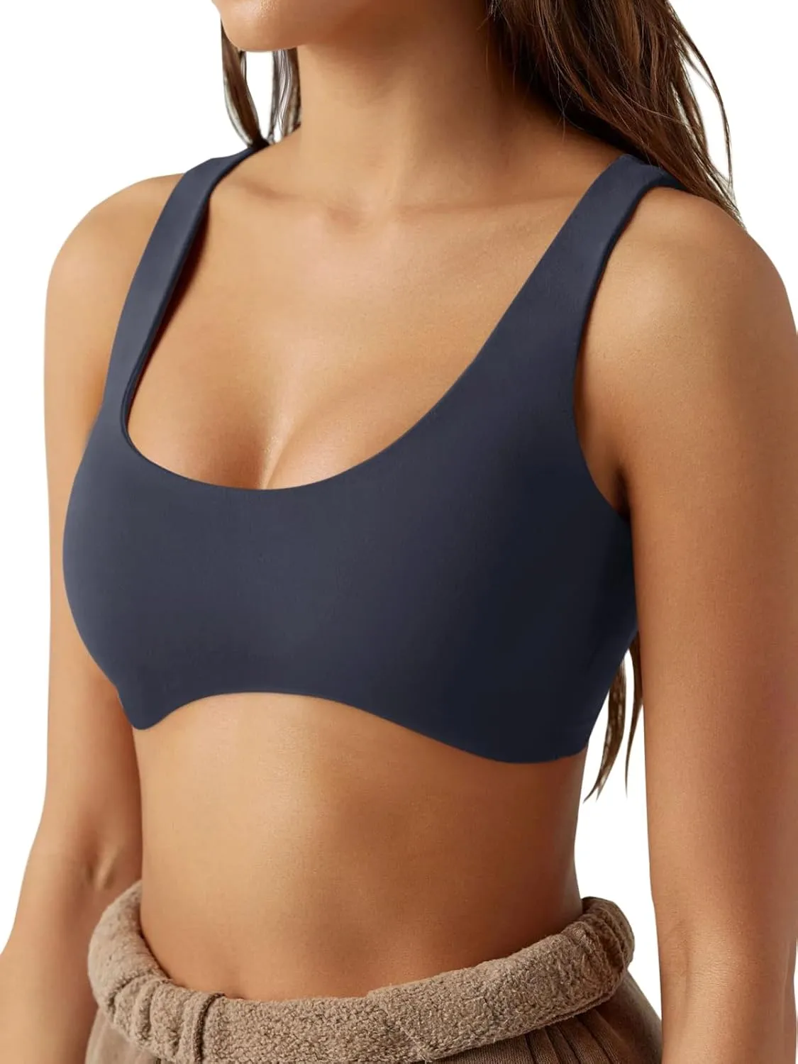LASLULU Sexy Sports Bras for Women Scoop Neck Sleeveless Padded Bra Workout Yoga Crop Top