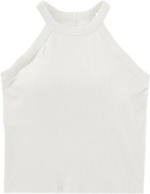 Lastesso Tank Tops with Built in Bras Sleeveless Racerback Casual Basic Ribbed Shirts High Neck Slim Fitted Crop Shirts