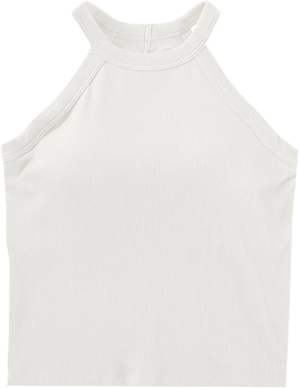 Lastesso Tank Tops with Built in Bras Sleeveless Racerback Casual Basic Ribbed Shirts High Neck Slim Fitted Crop Shirts