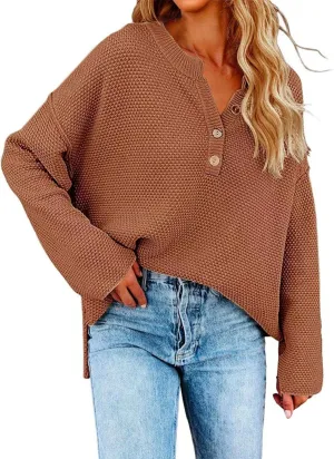 LCMTWX Womens Oversized Sweaters Casual Pullover Soft Knit Cardigan Sweater 2023 Fall Oversized Ribbed Knit Pullover Top