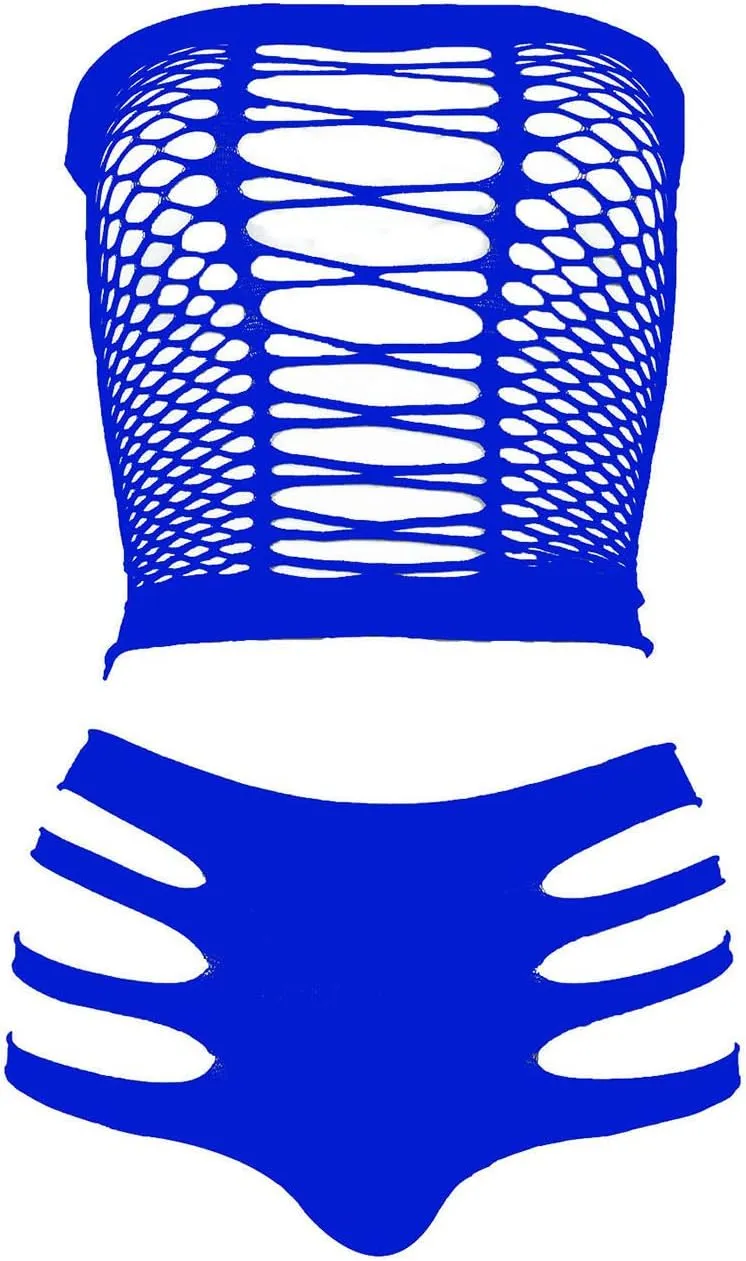 LEMON GIRL Women's Lingerie Fishnet BabyDoll Bodysuit Mini Dress Set One Size
