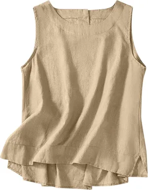 Linen Tank Tops for Women Cotton Summer Sleeveless Casual Cute Tops Y2k Going Out Outfits Button Back Beach Camisole