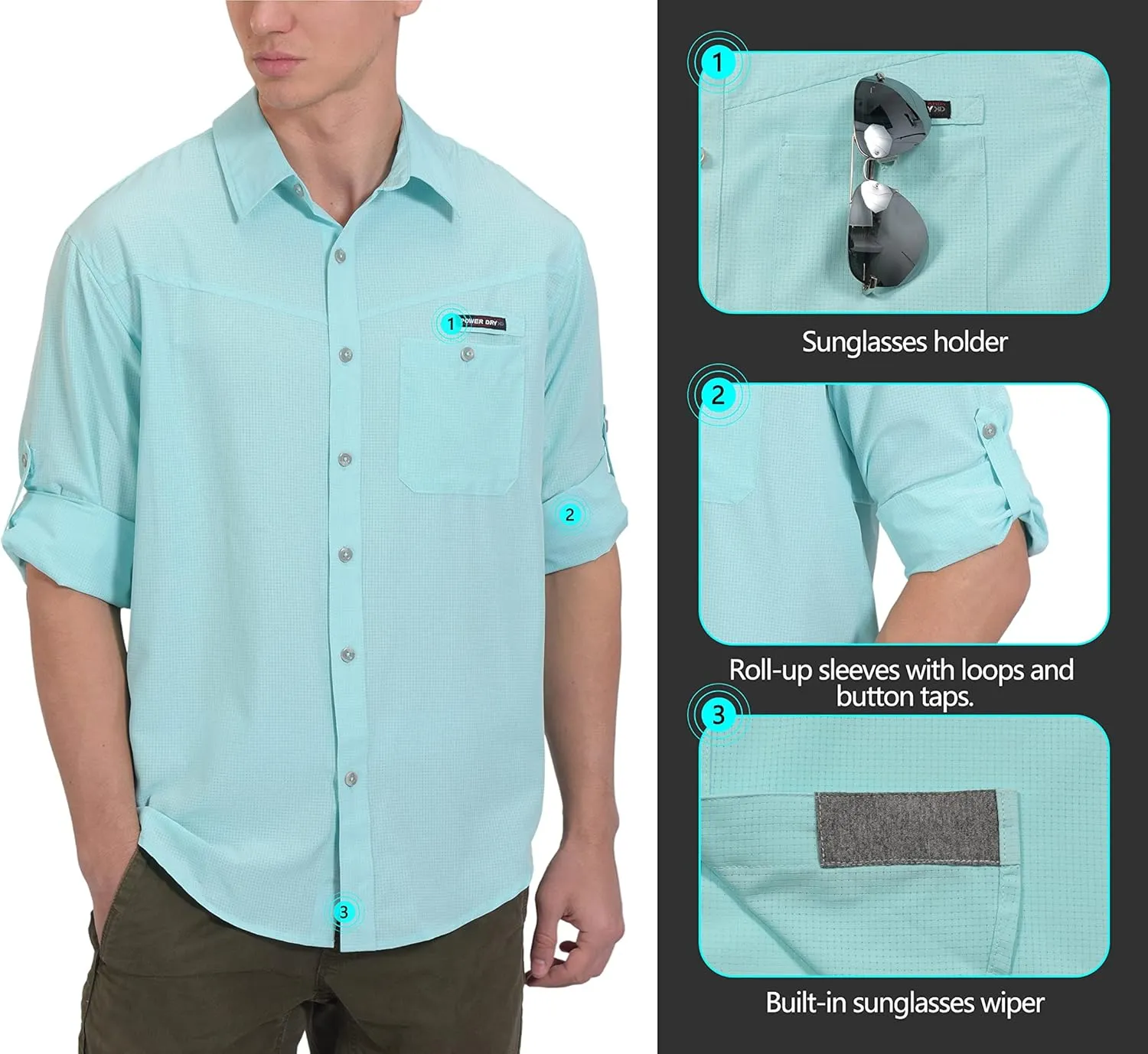 Little Donkey Andy Men's UPF 50 UV Protection Shirt, Breathable Long Sleeve Fishing Hiking Shirts, Quick Dry