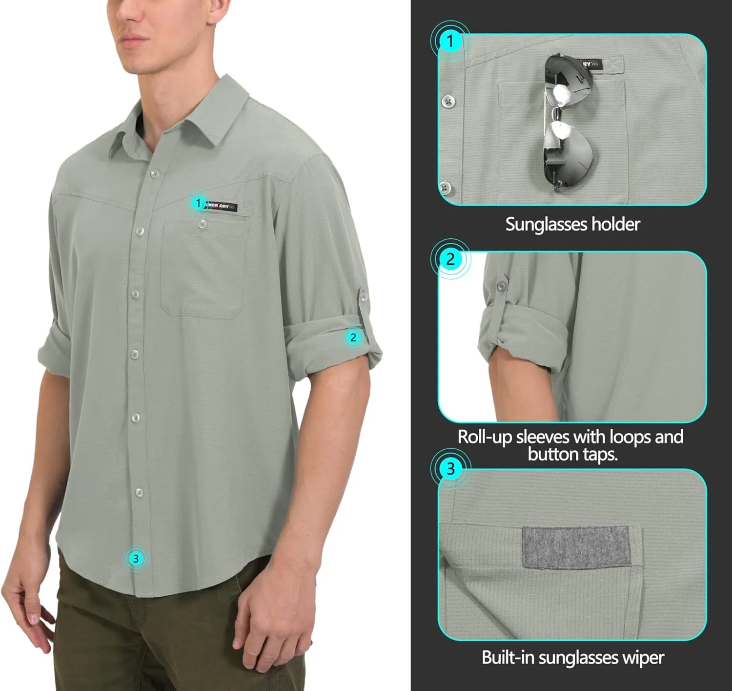 Little Donkey Andy Men's UPF 50 UV Protection Shirt, Breathable Long Sleeve Fishing Hiking Shirts, Quick Dry