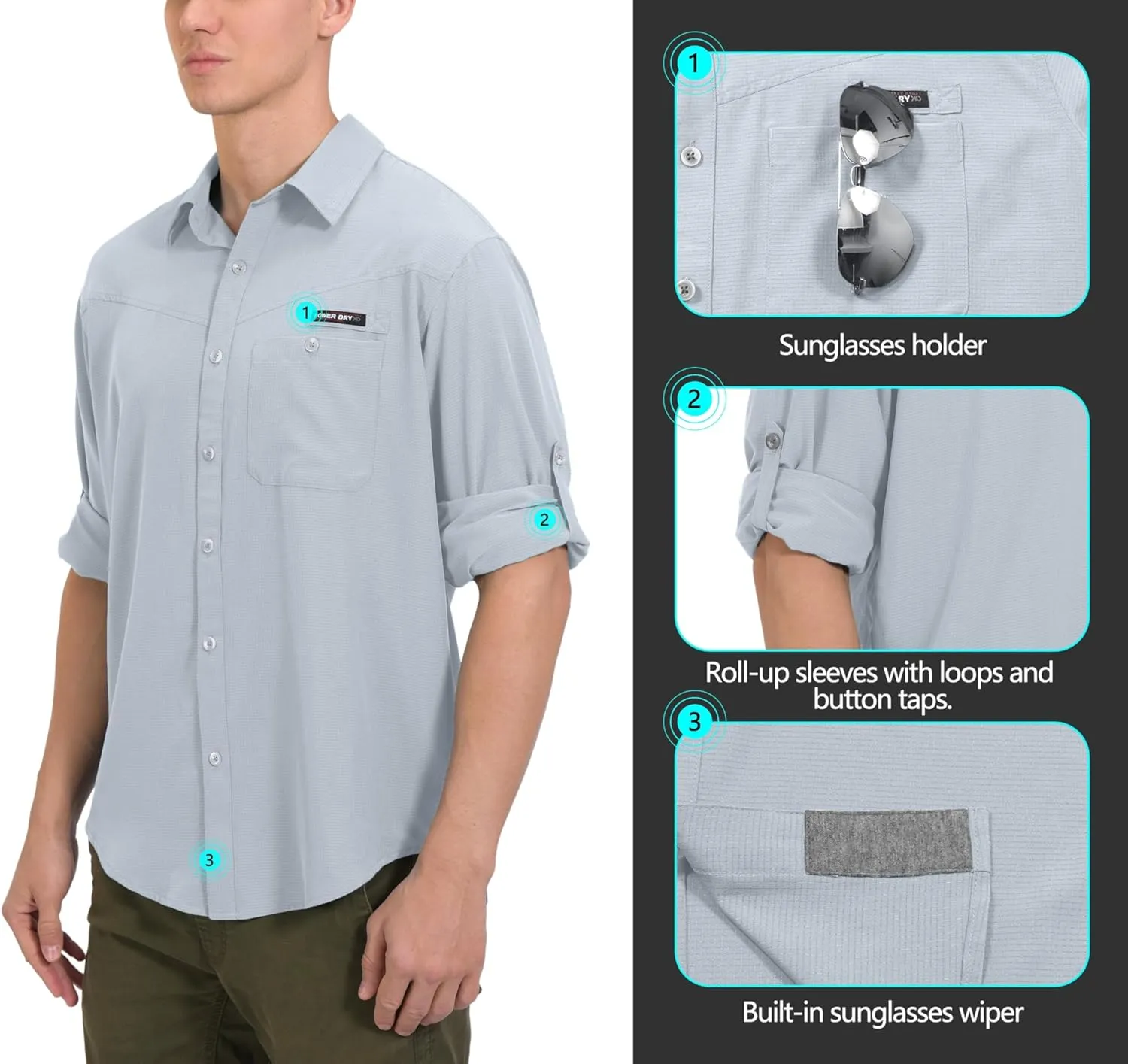 Little Donkey Andy Men's UPF 50 UV Protection Shirt, Breathable Long Sleeve Fishing Hiking Shirts, Quick Dry
