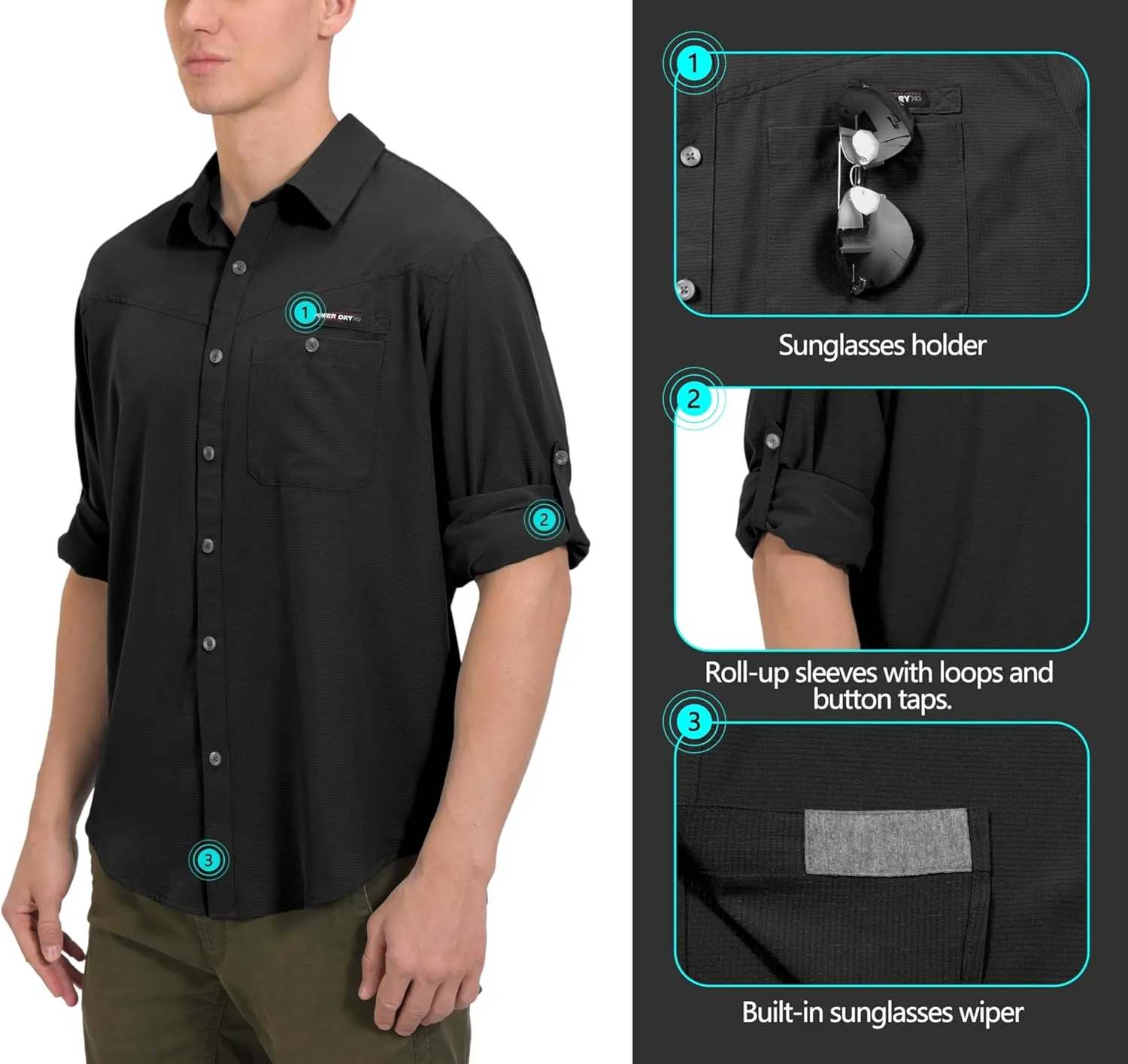 Little Donkey Andy Men's UPF 50 UV Protection Shirt, Breathable Long Sleeve Fishing Hiking Shirts, Quick Dry