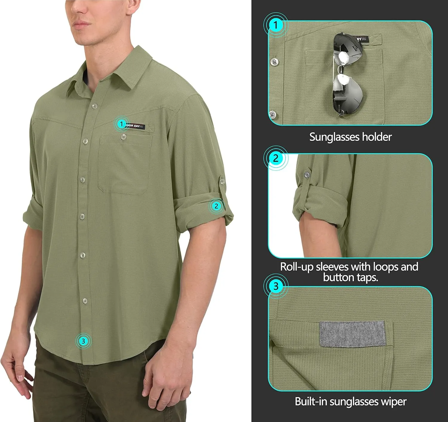 Little Donkey Andy Men's UPF 50 UV Protection Shirt, Breathable Long Sleeve Fishing Hiking Shirts, Quick Dry