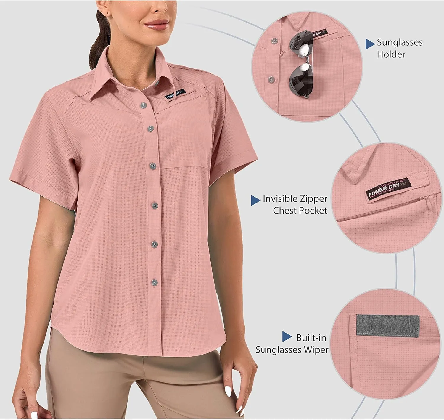 Little Donkey Andy Women's UPF 50 UV Protection Shirt, Breathable Short Sleeve Fishing Hiking Shirts, Quick Dry