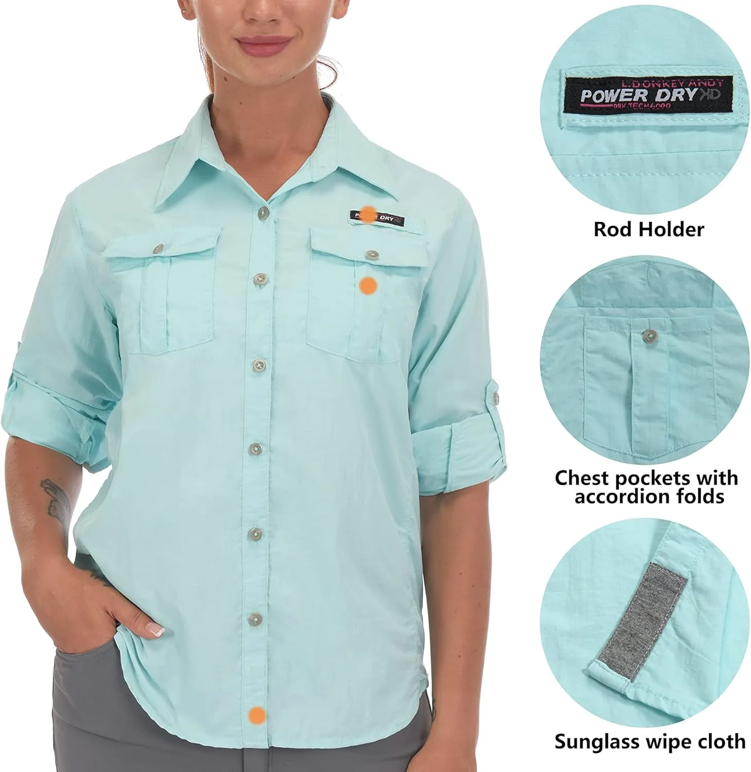 Little Donkey Andy Women's UPF 50  UV Protection Shirt, Long Sleeve Fishing Shirt, Breathable and Fast Dry