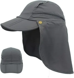 LLmoway Men Women Safari Fishing Sun Cap with Removable Neck Flap Quick Dry Hats