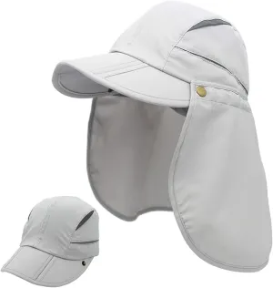 LLmoway Men Women Safari Fishing Sun Cap with Removable Neck Flap Quick Dry Hats