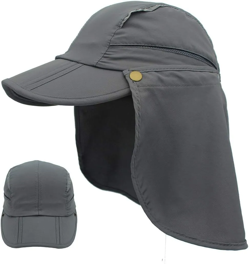 LLmoway Men Women Safari Fishing Sun Cap with Removable Neck Flap Quick Dry Hats