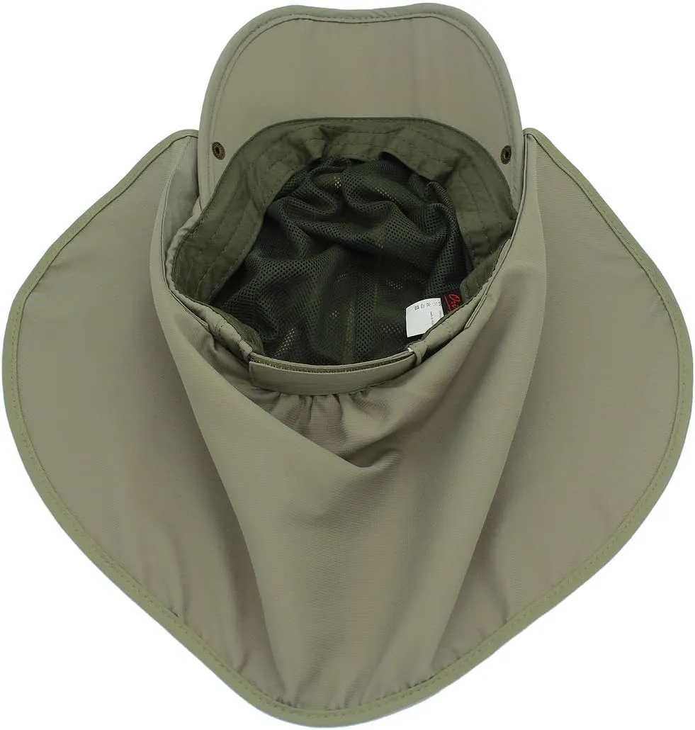 LLmoway Men Women Safari Fishing Sun Cap with Removable Neck Flap Quick Dry Hats