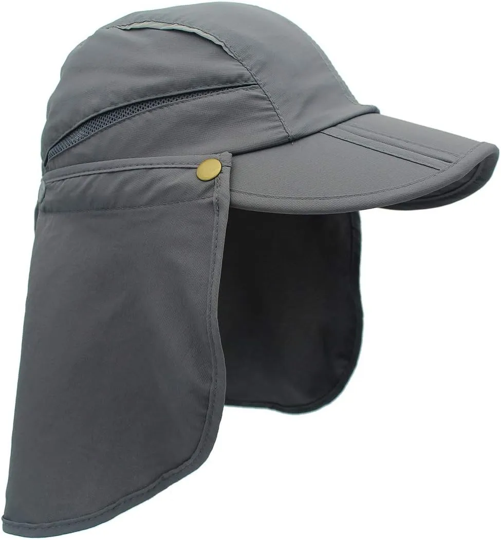 LLmoway Men Women Safari Fishing Sun Cap with Removable Neck Flap Quick Dry Hats