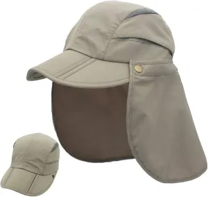 LLmoway Men Women Safari Fishing Sun Cap with Removable Neck Flap Quick Dry Hats