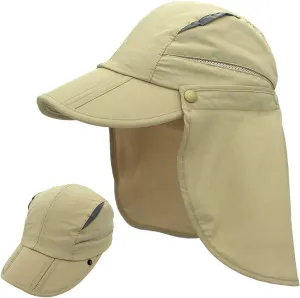 LLmoway Men Women Safari Fishing Sun Cap with Removable Neck Flap Quick Dry Hats