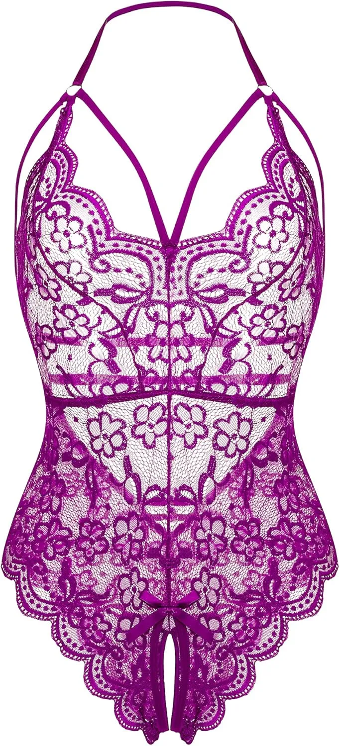 LOLLO VITA Women Lingerie Lace Bodysuit Floral Babydoll One Piece Sleepwear