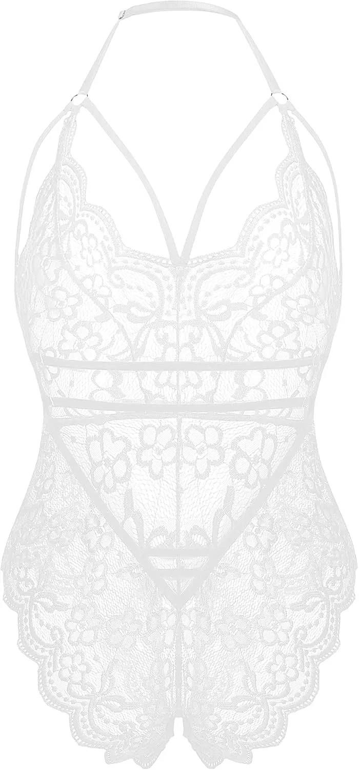 LOLLO VITA Women Lingerie Lace Bodysuit Floral Babydoll One Piece Sleepwear