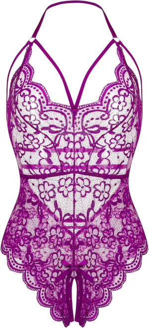 LOLLO VITA Women Lingerie Lace Bodysuit Floral Babydoll One Piece Sleepwear