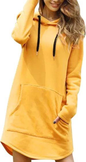 Long Sleeve Dress for Women Lightweight Kangaroo Pocket Hoodie Dress Fall Hoode Sweatshirts Dress for Women