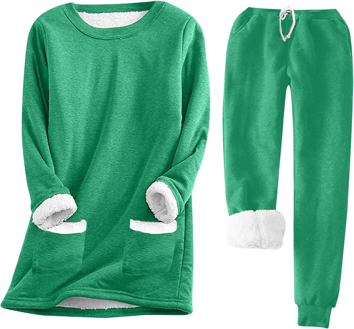 Lounge Sets for Women 2 Piece Fleece Lined Pajamas Winter Warm Long Sleeve Sweatshirts Matching Plush Pants Sweat Set