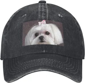 Lovely Maltese Dog Unisex Baseball Cap Breathable Cotton Trucker Hat Classic Denim Dad Hat Summer Sun Hat