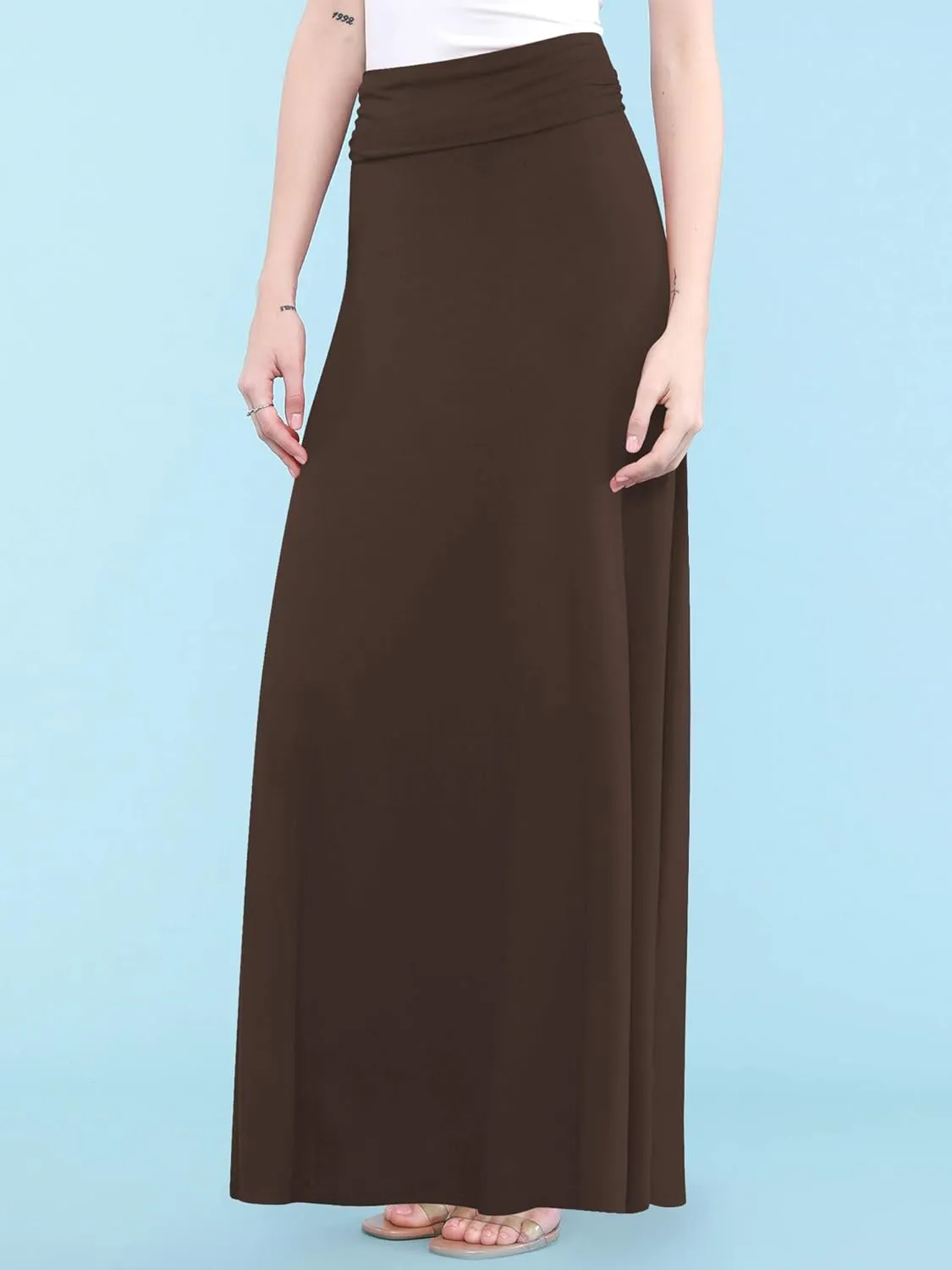 Made By Johnny Women's Solid Basic Lightweight Floor Length Flare Long Maxi Lounge Skirt (S~3XL)