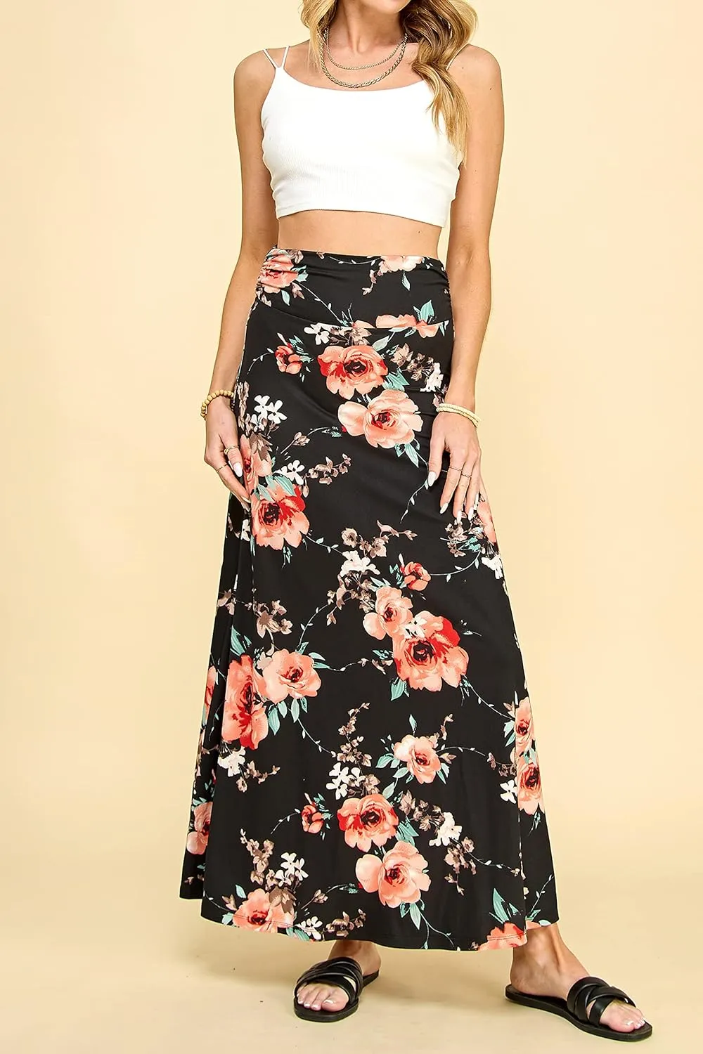 Made By Johnny Women's Solid Basic Lightweight Floor Length Flare Long Maxi Lounge Skirt (S~3XL)