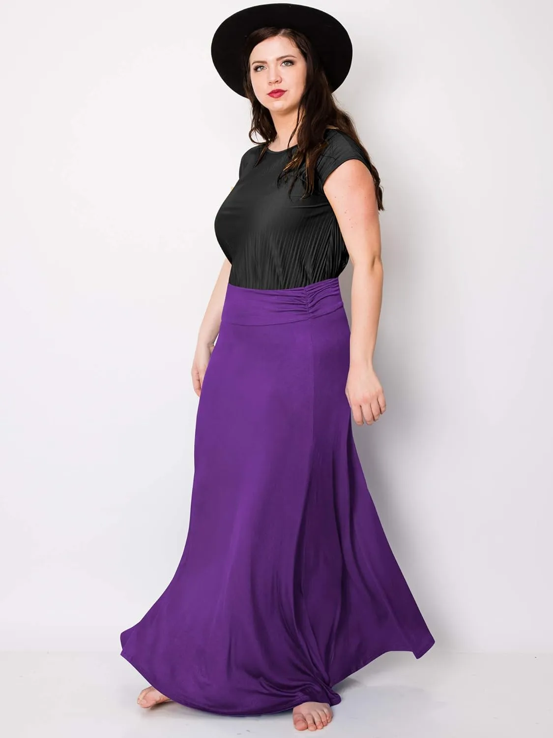 Made By Johnny Women's Solid Basic Lightweight Floor Length Flare Long Maxi Lounge Skirt (S~3XL)