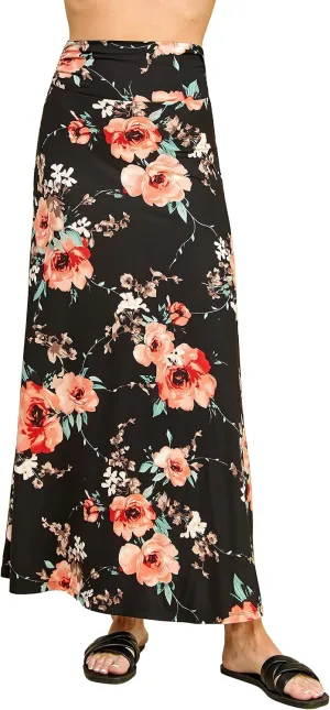 Made By Johnny Women's Solid Basic Lightweight Floor Length Flare Long Maxi Lounge Skirt (S~3XL)