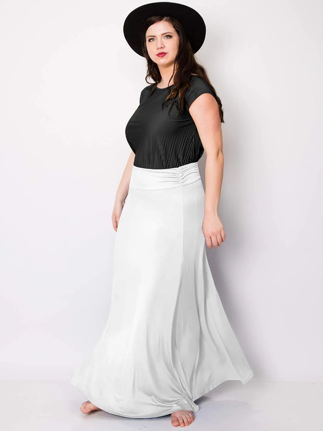 Made By Johnny Women's Solid Basic Lightweight Floor Length Flare Long Maxi Lounge Skirt (S~3XL)