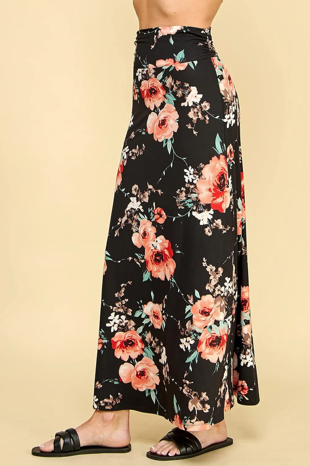Made By Johnny Women's Solid Basic Lightweight Floor Length Flare Long Maxi Lounge Skirt (S~3XL)
