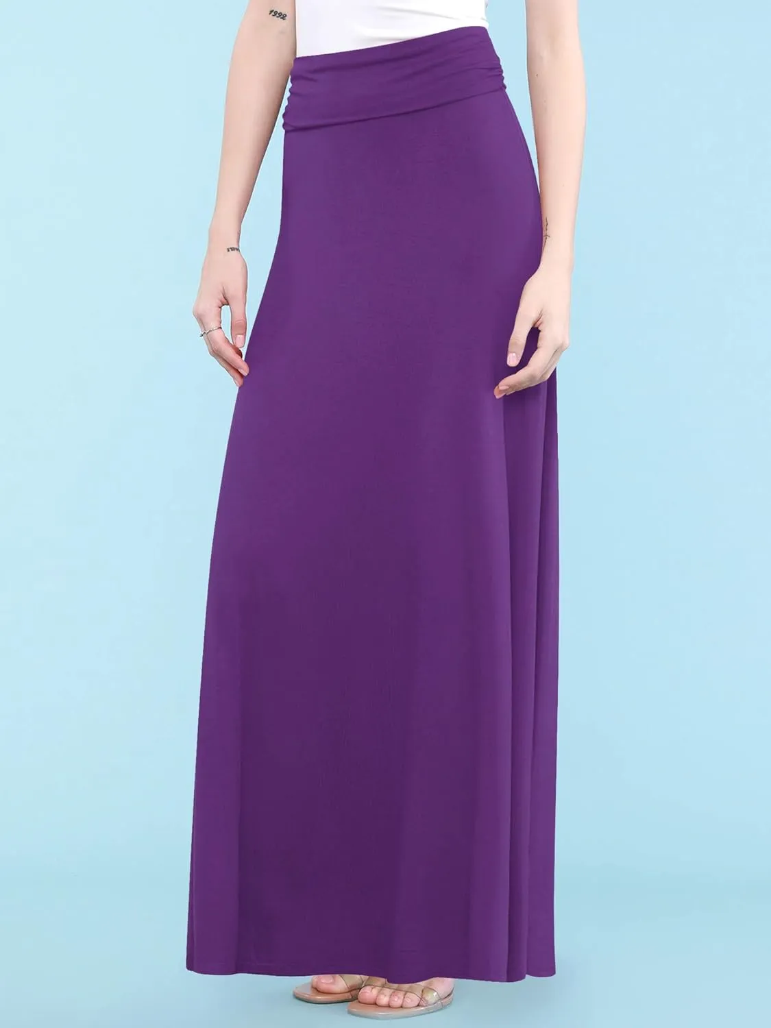 Made By Johnny Women's Solid Basic Lightweight Floor Length Flare Long Maxi Lounge Skirt (S~3XL)