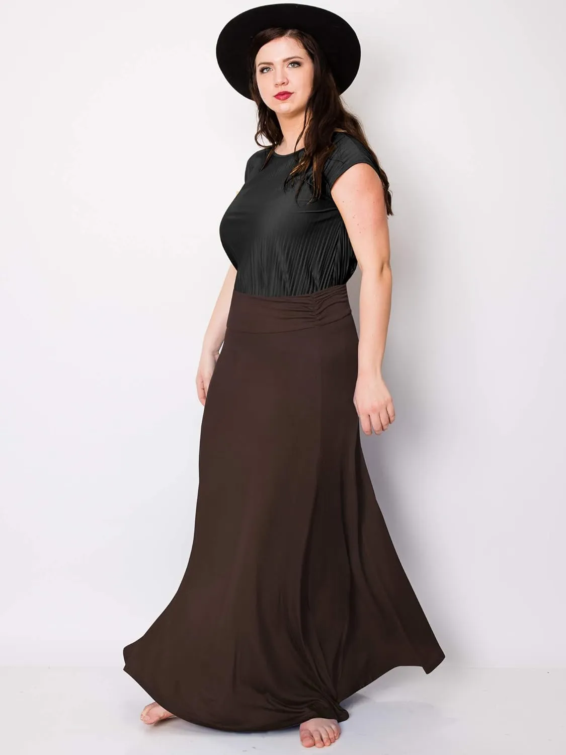 Made By Johnny Women's Solid Basic Lightweight Floor Length Flare Long Maxi Lounge Skirt (S~3XL)