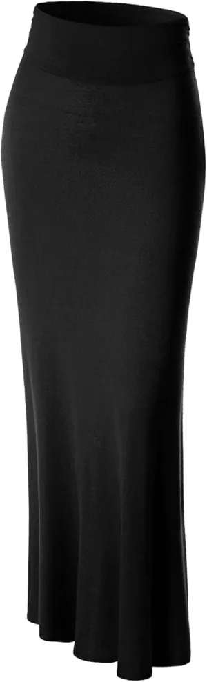 Made By Johnny Women's Solid Basic Lightweight Floor Length Flare Long Maxi Lounge Skirt (S~3XL)