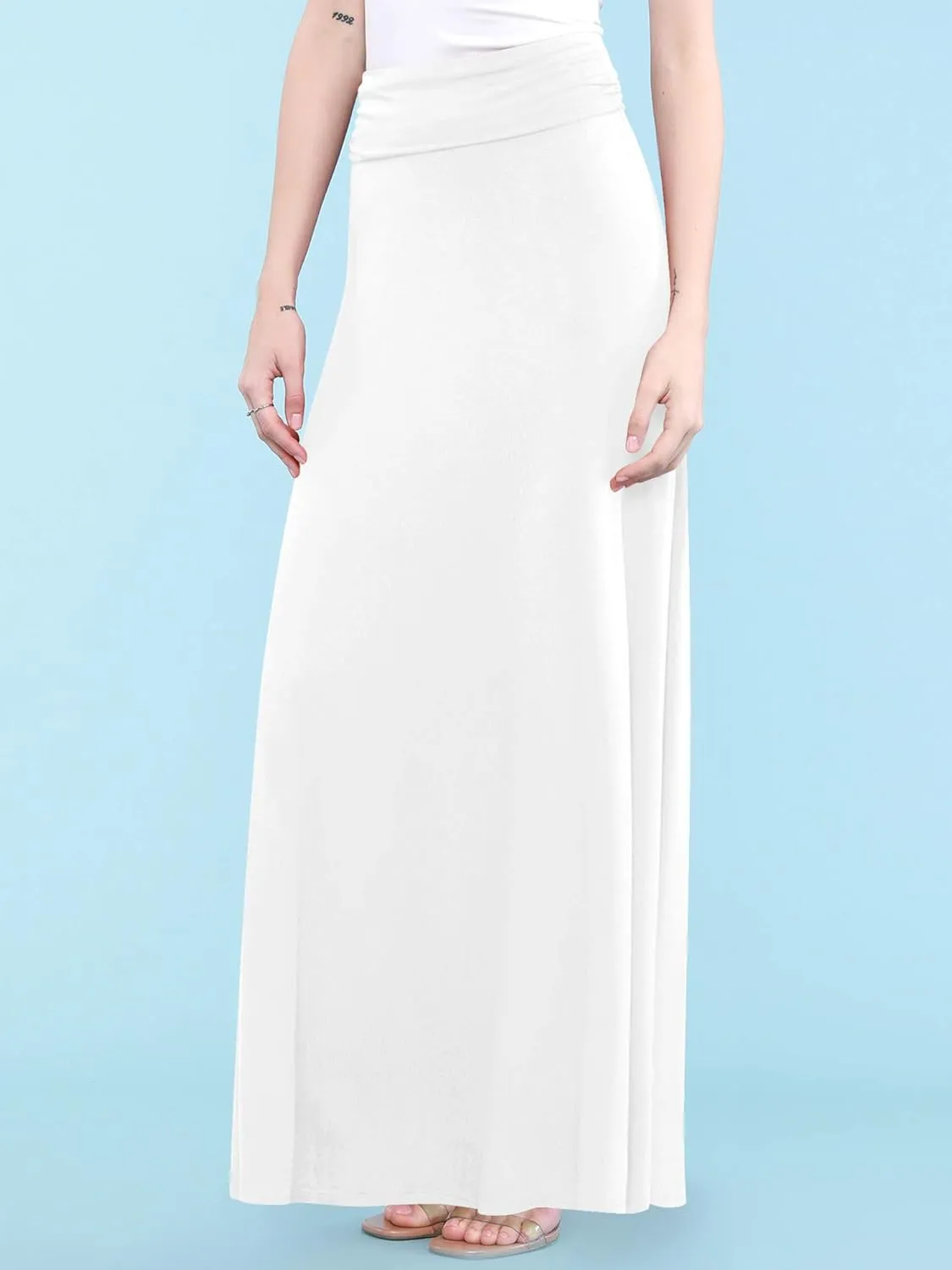 Made By Johnny Women's Solid Basic Lightweight Floor Length Flare Long Maxi Lounge Skirt (S~3XL)