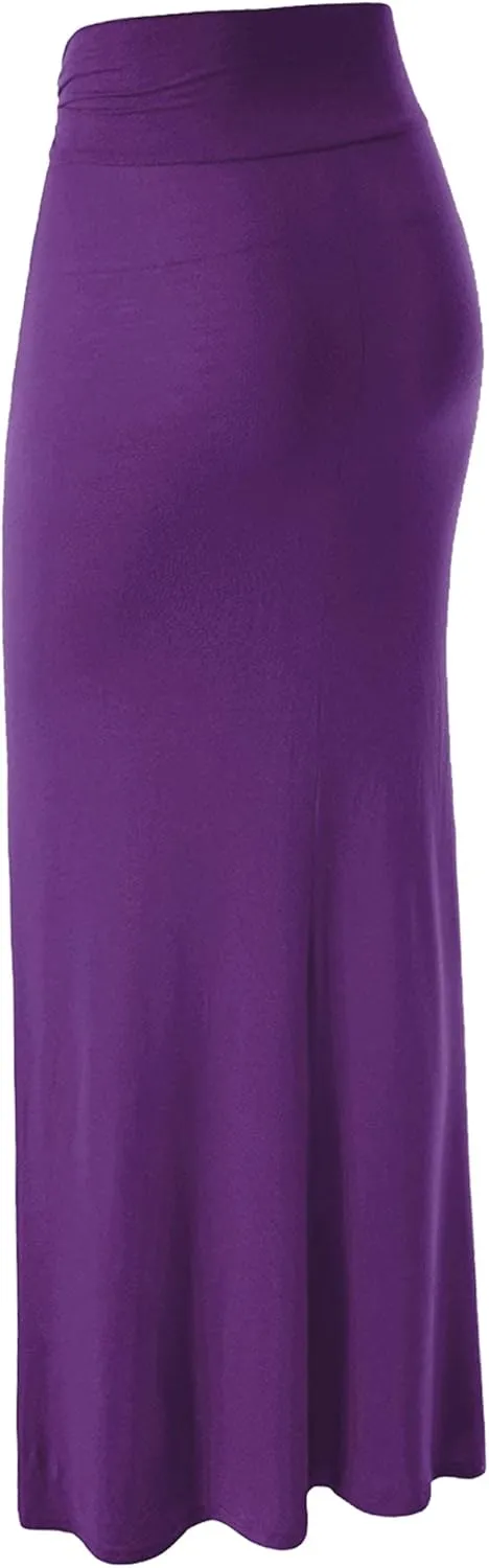 Made By Johnny Women's Solid Basic Lightweight Floor Length Flare Long Maxi Lounge Skirt (S~3XL)
