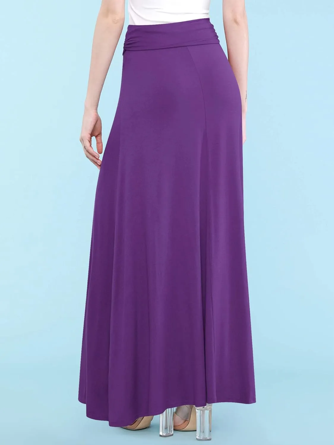 Made By Johnny Women's Solid Basic Lightweight Floor Length Flare Long Maxi Lounge Skirt (S~3XL)