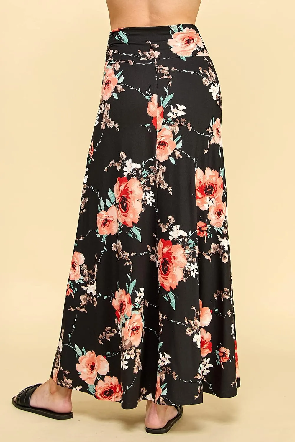 Made By Johnny Women's Solid Basic Lightweight Floor Length Flare Long Maxi Lounge Skirt (S~3XL)