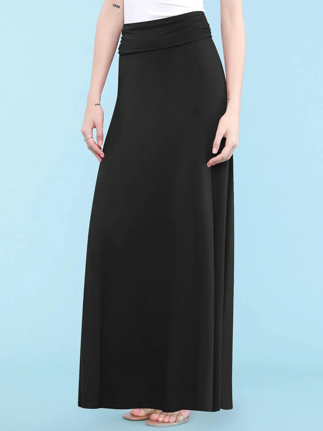 Made By Johnny Women's Solid Basic Lightweight Floor Length Flare Long Maxi Lounge Skirt (S~3XL)