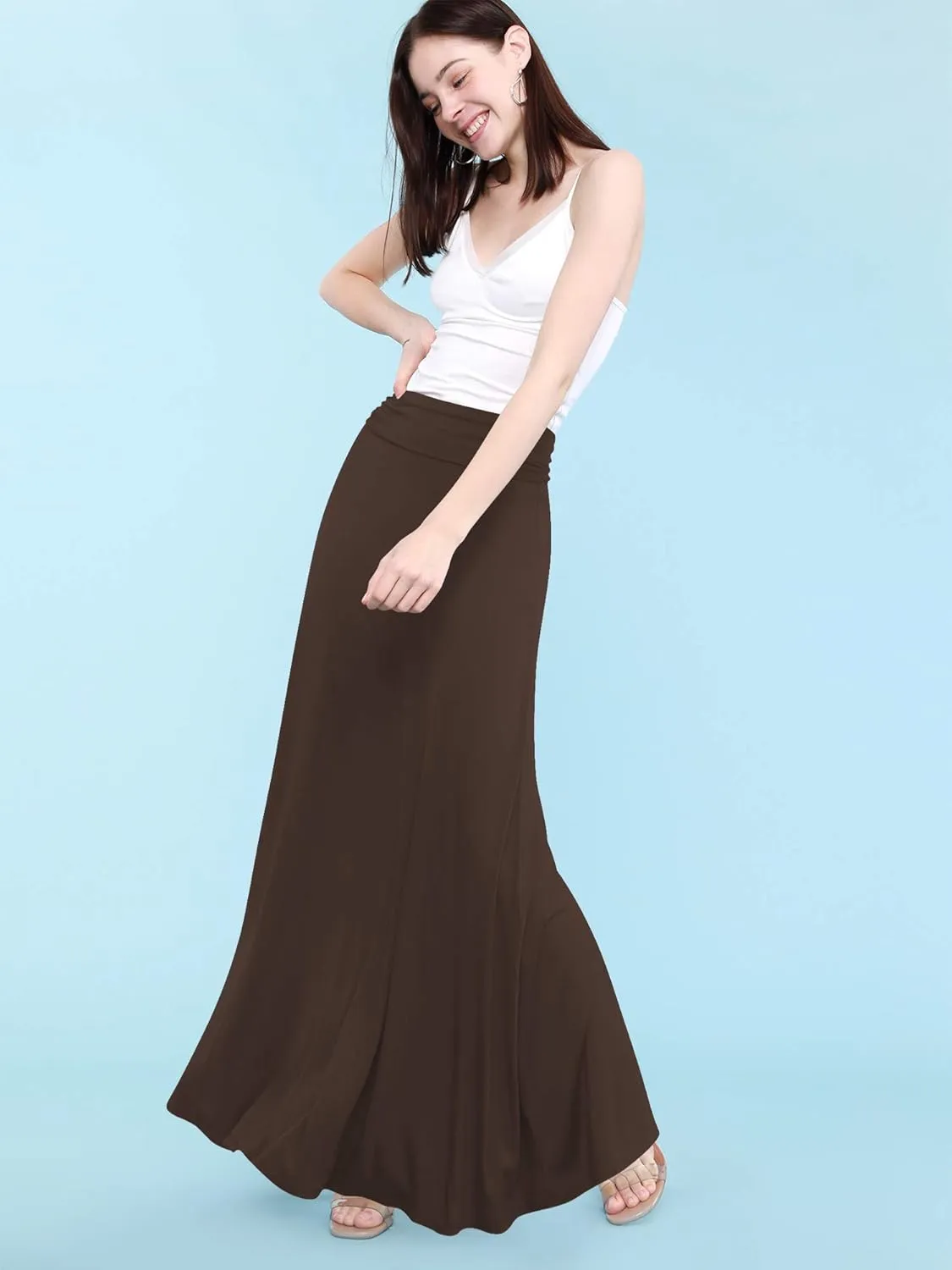 Made By Johnny Women's Solid Basic Lightweight Floor Length Flare Long Maxi Lounge Skirt (S~3XL)