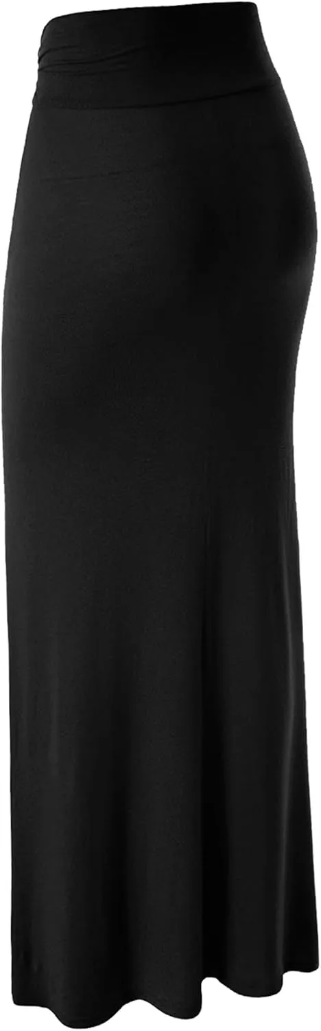 Made By Johnny Women's Solid Basic Lightweight Floor Length Flare Long Maxi Lounge Skirt (S~3XL)