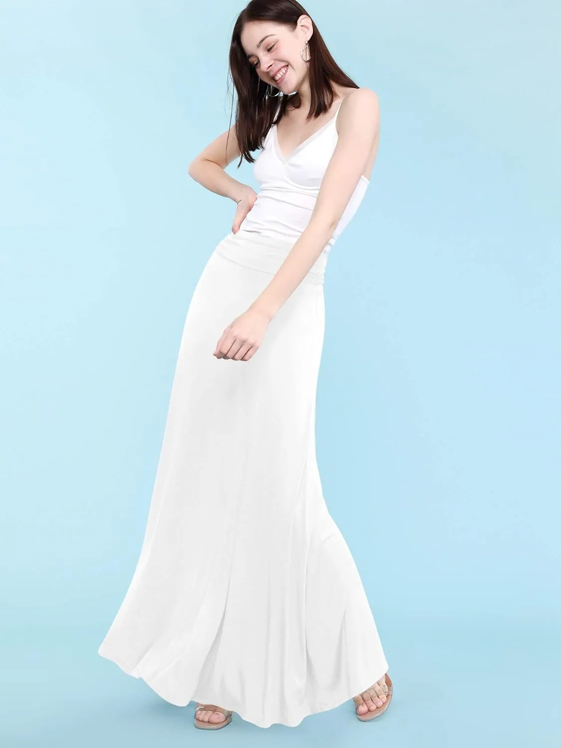 Made By Johnny Women's Solid Basic Lightweight Floor Length Flare Long Maxi Lounge Skirt (S~3XL)