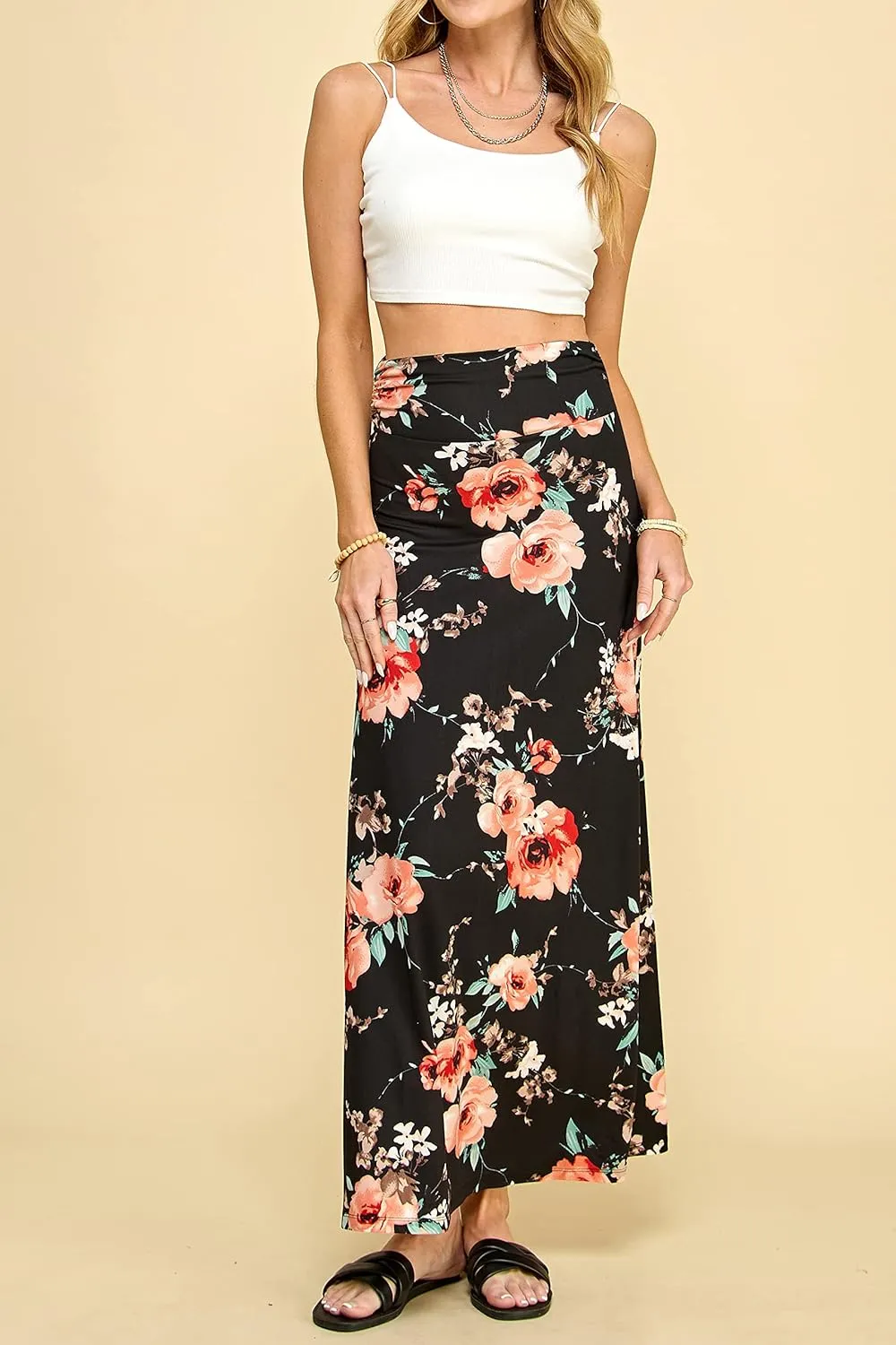 Made By Johnny Women's Solid Basic Lightweight Floor Length Flare Long Maxi Lounge Skirt (S~3XL)