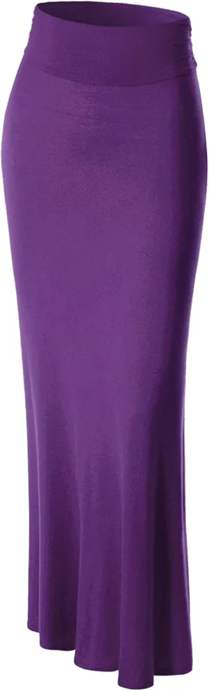 Made By Johnny Women's Solid Basic Lightweight Floor Length Flare Long Maxi Lounge Skirt (S~3XL)
