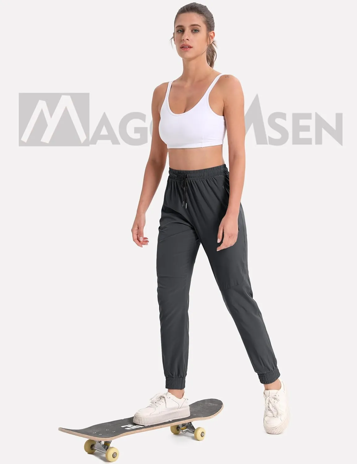 MAGCOMSEN Women's Hiking Cargo Joggers Quick Dry Lightweight Water Resistant Running Athletic Pants with 2 Pockets