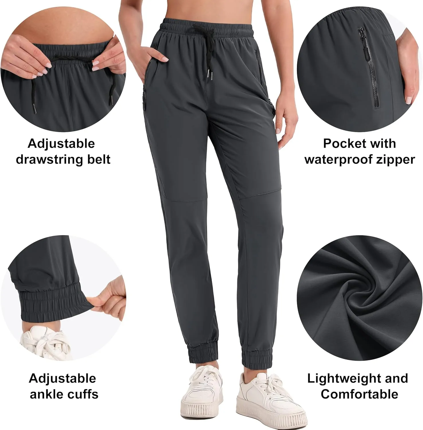MAGCOMSEN Women's Hiking Cargo Joggers Quick Dry Lightweight Water Resistant Running Athletic Pants with 2 Pockets