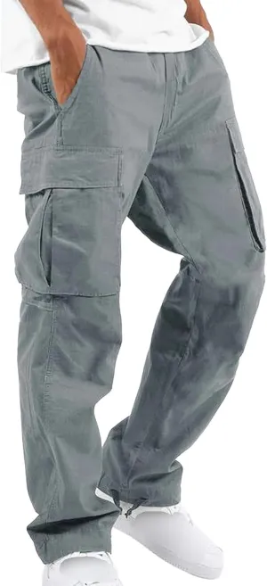 Maiyifu-GJ Men's Elastic Waist Cargo Pants Lightweight Multi-Pockets Hiking Long Trousers Casual Athletic Joggers Sweatpants